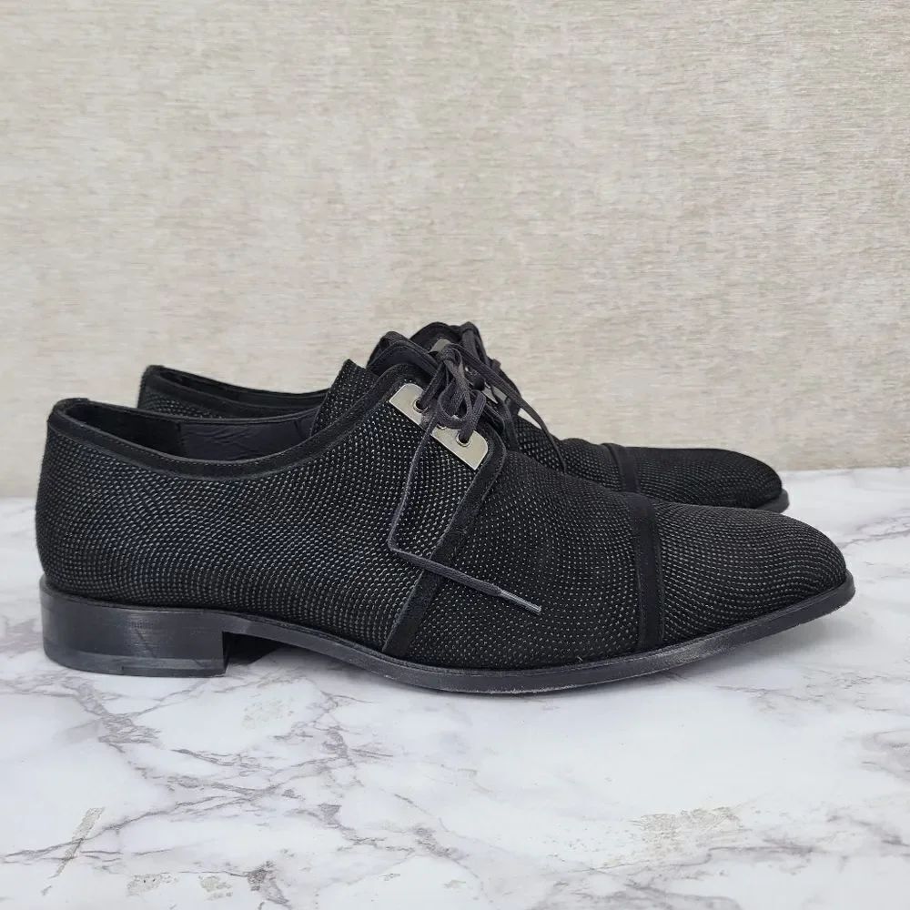 Mezlan Shimmer Leather Suede Lace Up Oxford Elegant Men's Black Dress Shoes